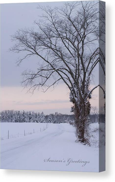 Season's Greetings Canvas Print featuring the photograph Season's Greetings- Country Road by Holden The Moment