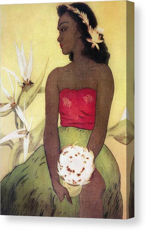 1940 Canvas Print featuring the painting Seated Hula Dancer by Hawaiian Legacy Archives - Printscapes