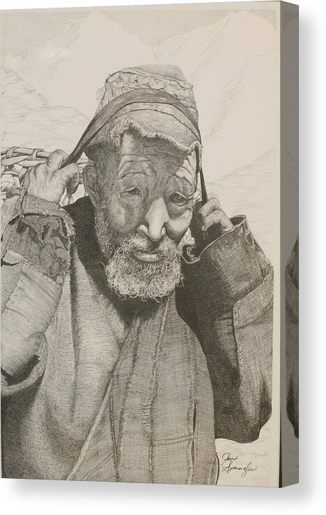 Graphite Canvas Print featuring the painting Sherpa. by Jan Spangler