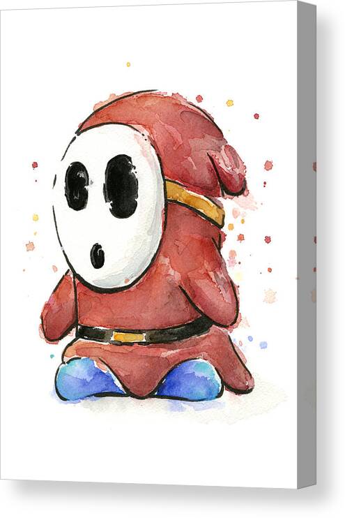 Nintendo Canvas Print featuring the painting Shy Guy Watercolor by Olga Shvartsur
