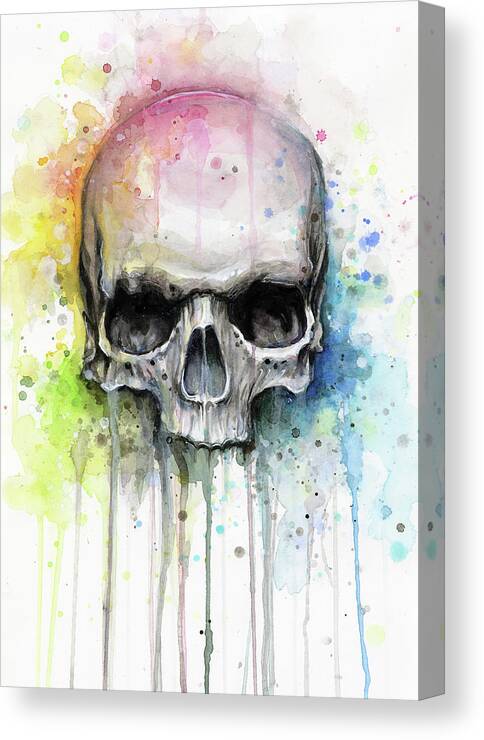 Skull Canvas Print featuring the painting Skull Watercolor Rainbow by Olga Shvartsur