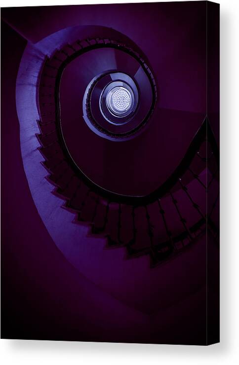 Staircase Canvas Print featuring the photograph Spiral staircase in violet tones by Jaroslaw Blaminsky