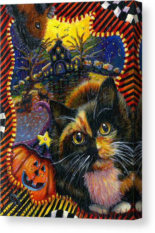 Cat Canvas Print featuring the painting Spooky Autumn with My Friends by Jacquelin L Westerman