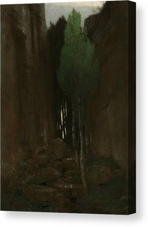 19th Century Swiss Painters Canvas Print featuring the painting Spring in a Narrow Gorge by Arnold Bocklin