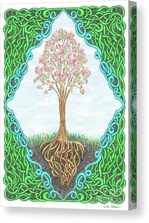 Lise Winne Canvas Print featuring the drawing Spring Tree with Knotted Roots and Knotted Border by Lise Winne
