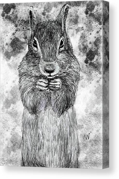 Squirrel Canvas Print featuring the digital art Squirrel Snacking by AnneMarie Welsh