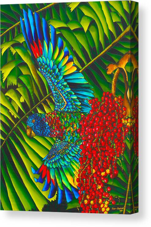 St. Lucia Parrot Canvas Print featuring the painting Amazona Versicolor - Exotic Bird by Daniel Jean-Baptiste
