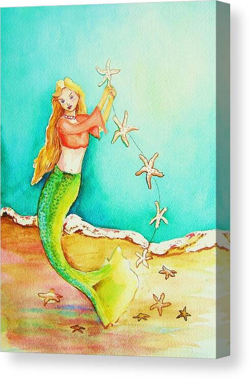 Mermaid Canvas Print featuring the painting Starfish Mermaid by Patricia Piffath