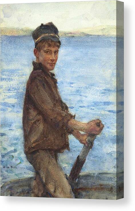 Steering Canvas Print featuring the painting Steering the Punt by Henry Scott Tuke