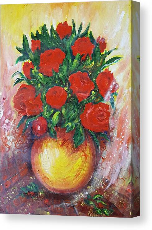 Still Life Canvas Print featuring the painting Still life with roses by Rita Fetisov