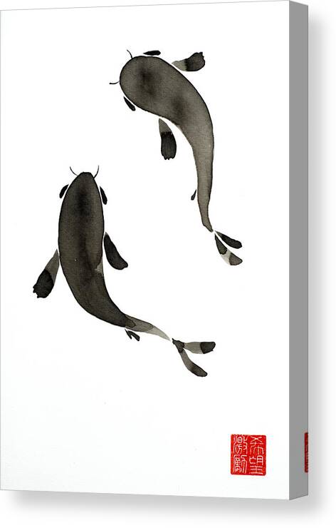 Simple Canvas Print featuring the painting Sumi-e - Koi - One by Lori Grimmett