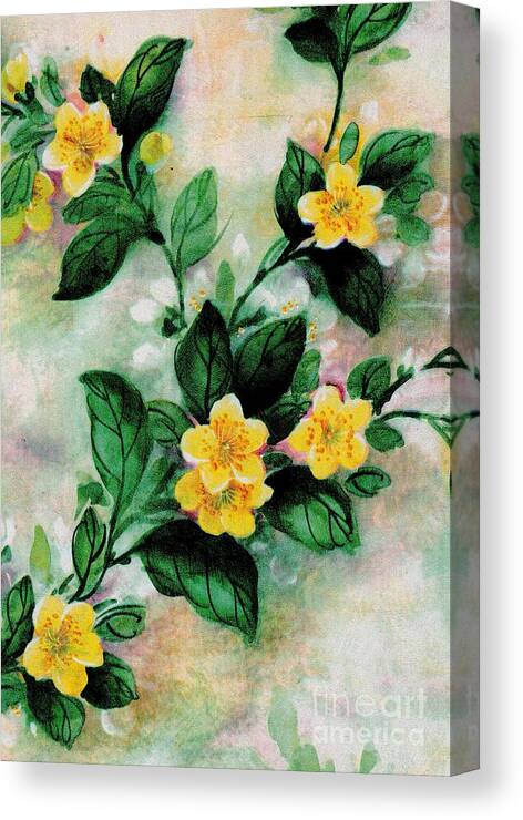 Yellow Canvas Print featuring the painting Summer Blooms by Writermore Arts