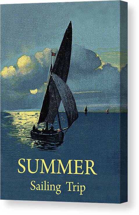 Summer Canvas Print featuring the painting Summer sailing trip, vintage travel poster by Long Shot