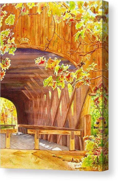 Covered Bridges Canvas Print featuring the painting Sunday River Bridge by Karen Fleschler