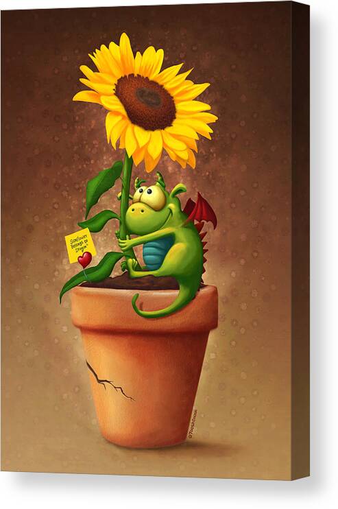 Sunflower Canvas Print featuring the digital art Sunflower and Dragon by Tooshtoosh