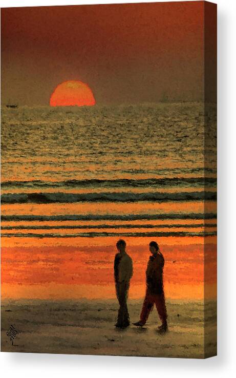 Sunset Canvas Print featuring the digital art Sunset Beach Stroll by Syed Muhammad Munir ul Haq