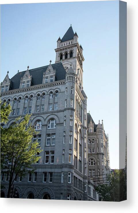 Washington D.c. Canvas Print featuring the photograph Sunset on Trump International Hotel by Greg and Chrystal Mimbs