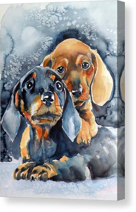Dog Canvas Print featuring the painting Sweet little dogs by Kovacs Anna Brigitta