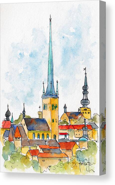 Impressionism Canvas Print featuring the painting Tallinn Skyline by Pat Katz