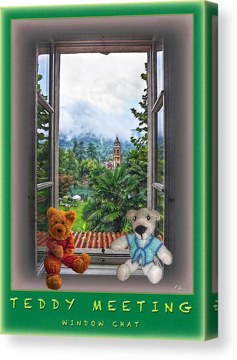 Bears Canvas Print featuring the photograph Teddy's Window Chat by Hanny Heim