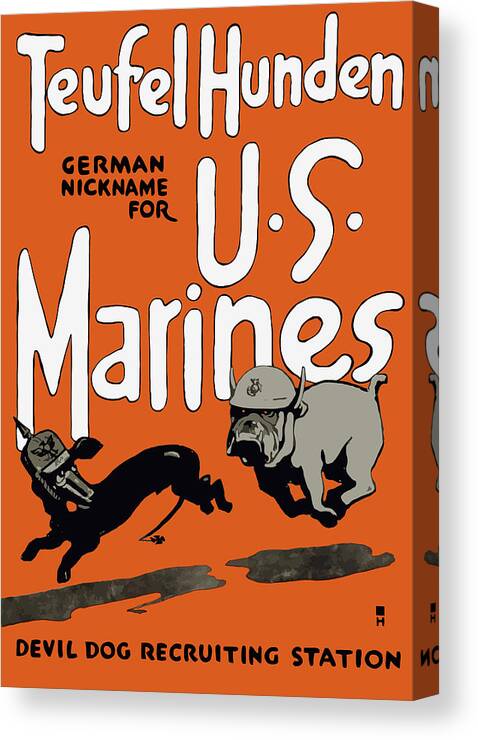 Marine Corps Canvas Print featuring the painting Teufel Hunden - German Nickname For US Marines by War Is Hell Store