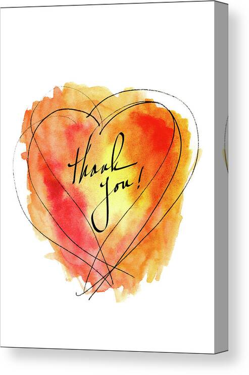 Heart Canvas Print featuring the mixed media Thank You Notecard Red Orange Watercolor Heart by Carol Leigh