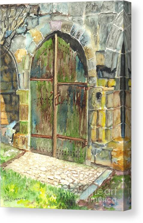 Monastery Canvas Print featuring the painting The Archways of Bandouille 12th Century Monastery Sevres France by Carol Wisniewski