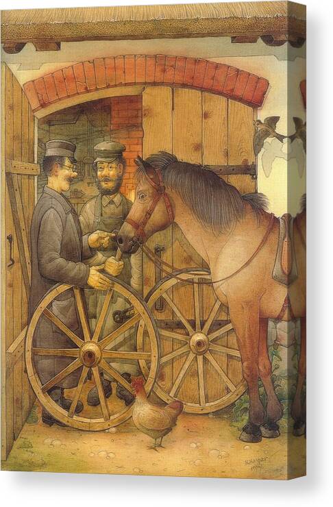 Blacksmith Horse Brown Canvas Print featuring the painting The Blacksmith by Kestutis Kasparavicius