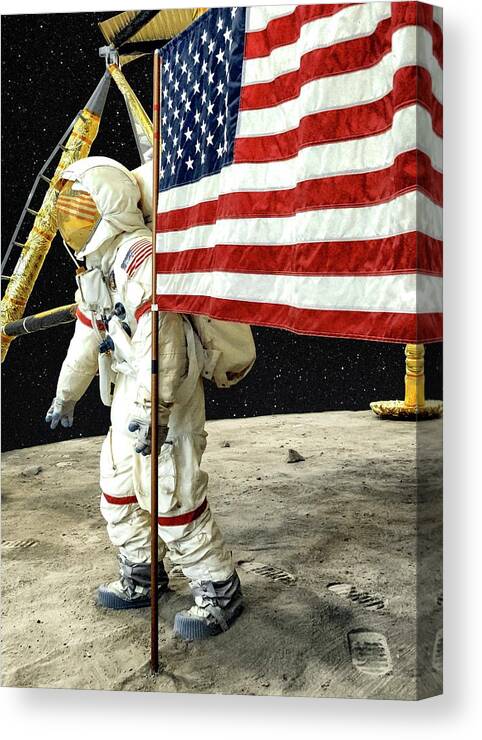 Apollo Space Program Nasa Canvas Print featuring the photograph The first moon landing a recreation by Gary Warnimont
