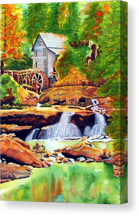 Watercolor Canvas Print featuring the painting The Grist Mill by Gerald Carpenter
