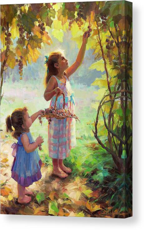Vineyard Canvas Print featuring the painting The Harvesters by Steve Henderson