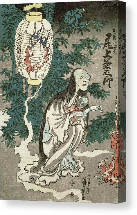 Ghost Canvas Print featuring the drawing The Lantern of the Ghost of Sifigured O-iwa by Japanese School