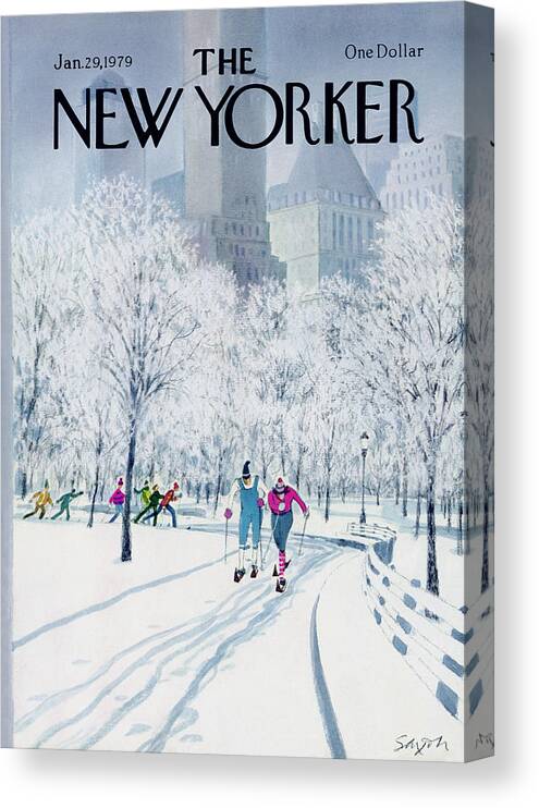 Sports Canvas Print featuring the painting New Yorker January 29th, 1979 by Charles Saxon