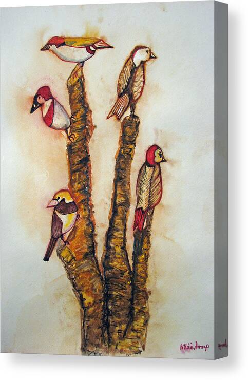 Birds Canvas Print featuring the painting The Night Watchers by Patricia Arroyo