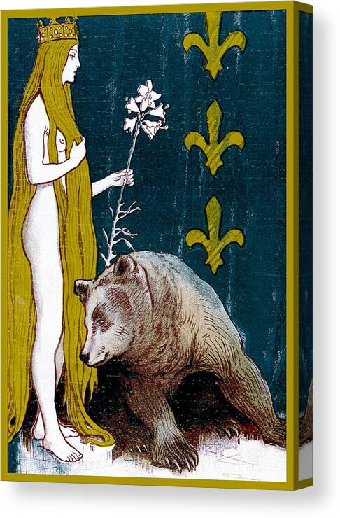 The Nude And The Bear Canvas Print featuring the painting The Nude and the Bear Jugend Magazine Cover by Jugend Magazine