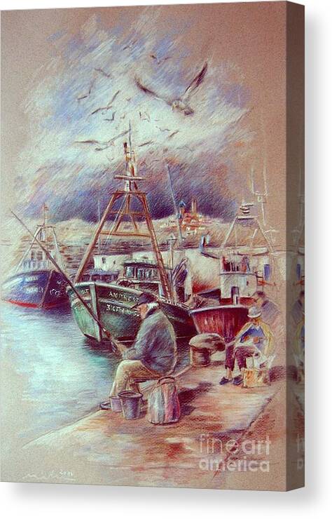 Spain Painting Canvas Print featuring the painting The Old Man and The Sea 02 by Miki De Goodaboom
