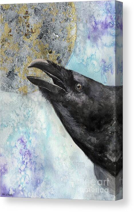 Raven Canvas Print featuring the painting Raven and the Moon 2017 03 09 by Ang El