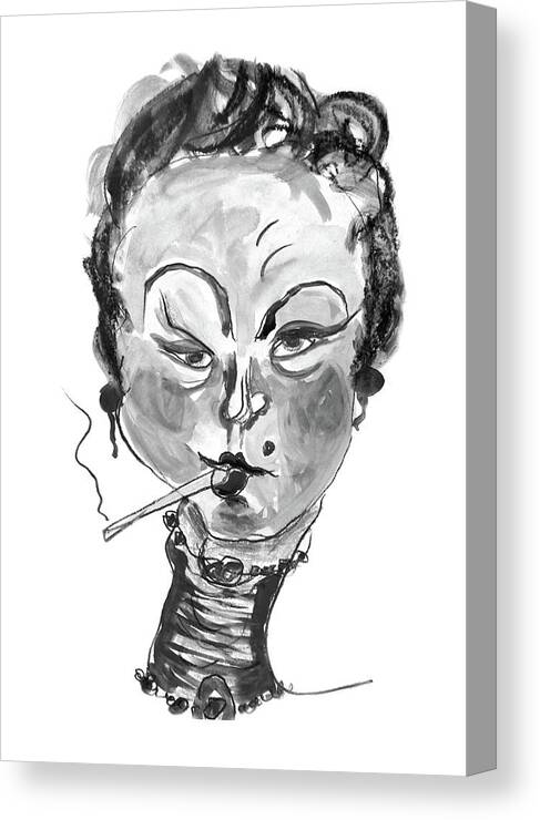 Marian Voicu Canvas Print featuring the painting The Smoker - Black and White by Marian Voicu