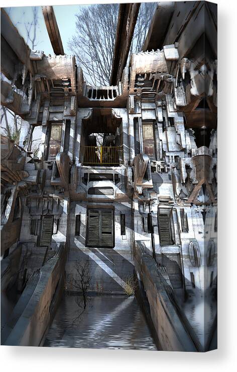 Sciencefiction Scifi Grunge Dystopian Architecture Building Fractal Fractalart Mandelbulb3d Mandelbulb Canvas Print featuring the digital art This Old House by Hal Tenny
