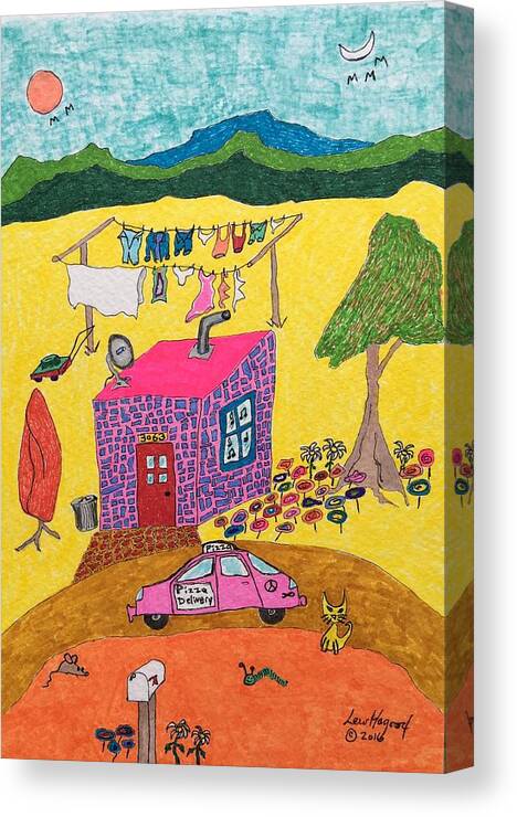 Canvas Print featuring the painting Tiny House with Clothesline by Lew Hagood