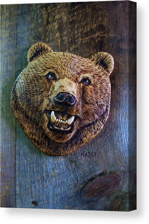 Bear Canvas Print featuring the pyrography Together Again by Ron Haist