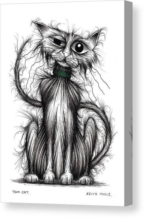 Tom Cat Canvas Print featuring the drawing Tom cat by Keith Mills