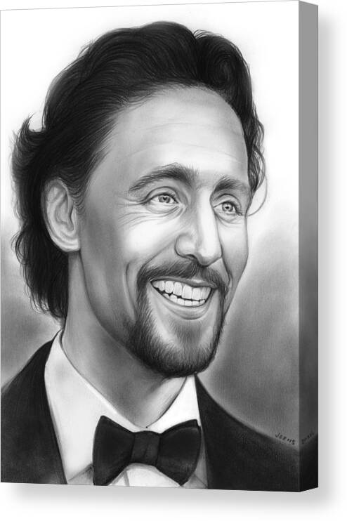 Tom Hiddleston Canvas Print featuring the drawing Tom Hiddleston by Greg Joens