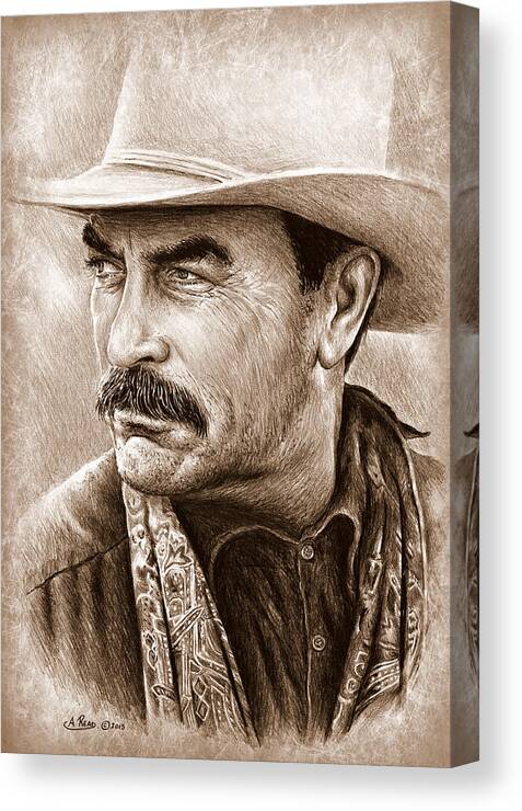 Tom Selleck Canvas Print featuring the painting Tom Selleck The Western Collection by Andrew Read