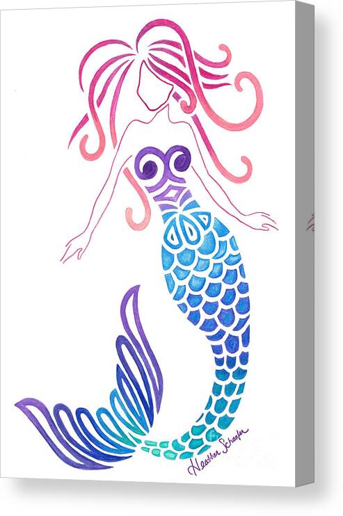 Tribal Canvas Print featuring the drawing Tribal Mermaid by Heather Schaefer