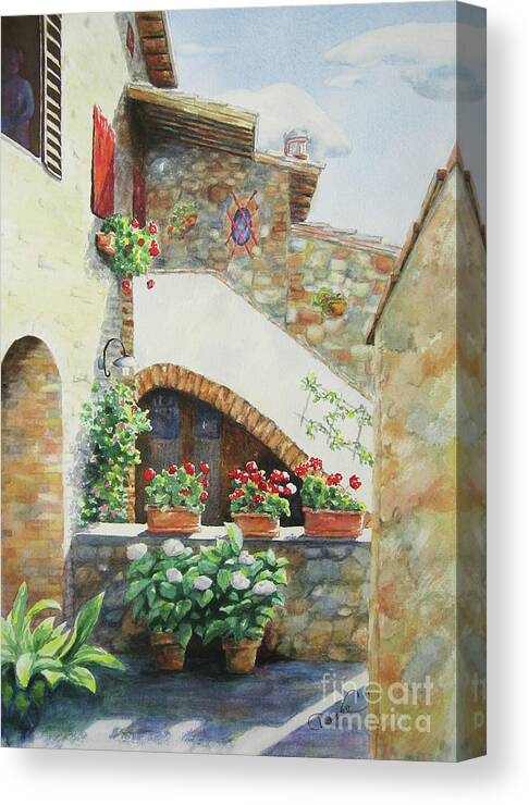 Nancy Charbeneau Canvas Print featuring the painting Tuscan Courtyard by Nancy Charbeneau