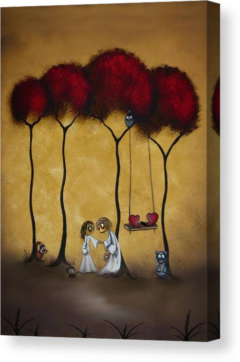 Whimsical Art Canvas Print featuring the painting Two Hearts by Charlene Zatloukal
