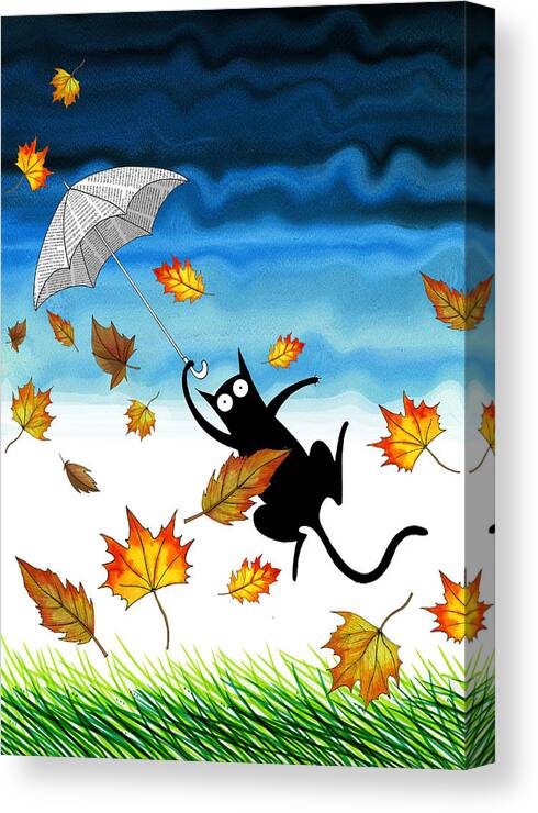 Cat Canvas Print featuring the pastel Umbrella by Andrew Hitchen