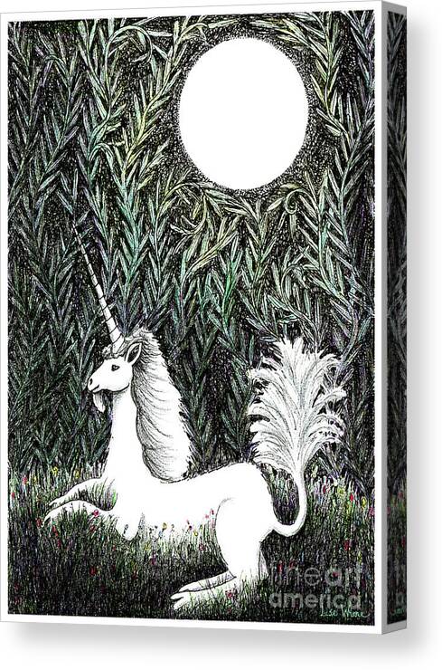 Lise Winne Canvas Print featuring the drawing Unicorn in Moonlight by Lise Winne
