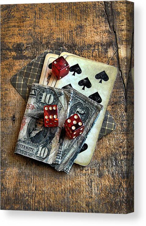 Cards Canvas Print featuring the photograph Vintage Cards Dice and Cash by Jill Battaglia